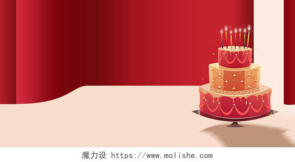红色生日蛋糕蜡烛生日宴展板背景